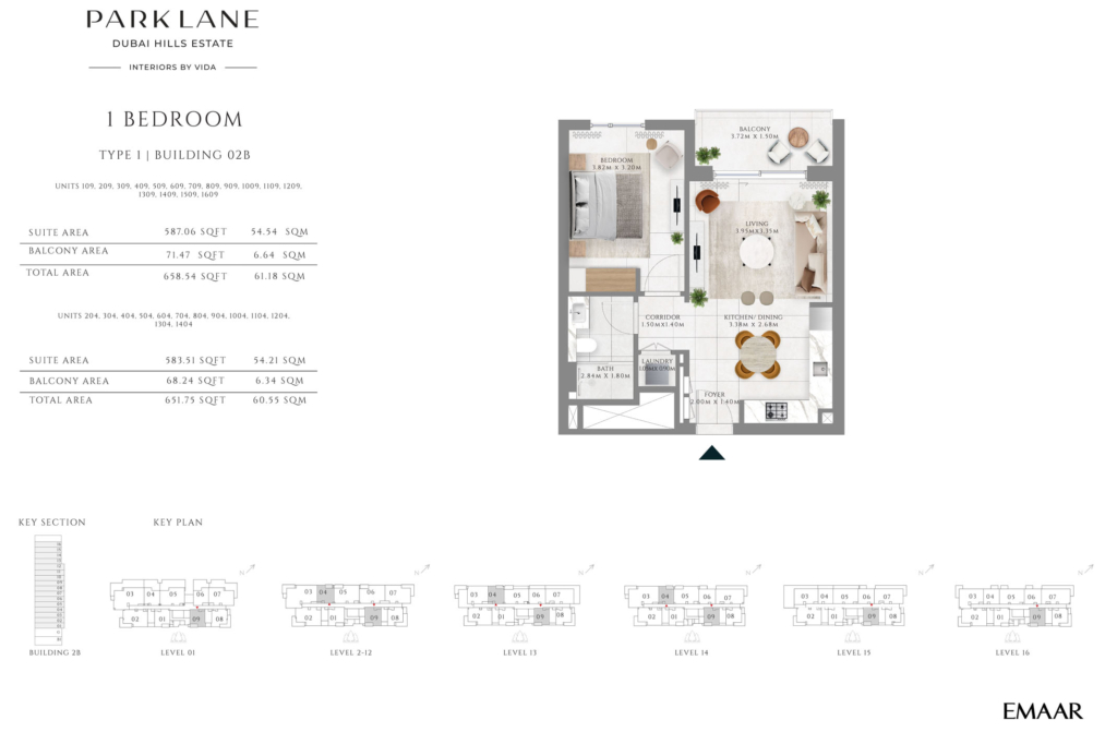 Park Lane – Interiors  — 1BR floor plan