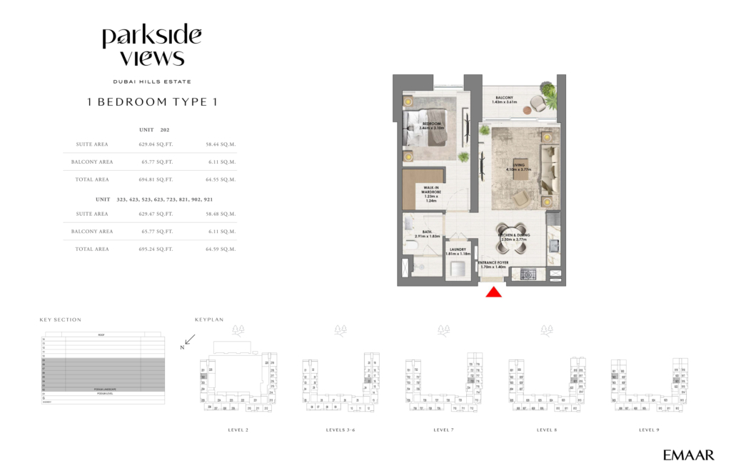 Parkside Views at Dubai Hills Estate — 1BR floor plan