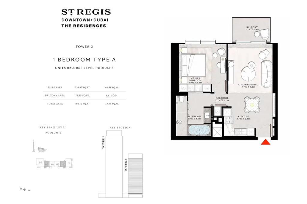 The St. Regis Residences — 1BR floor plan