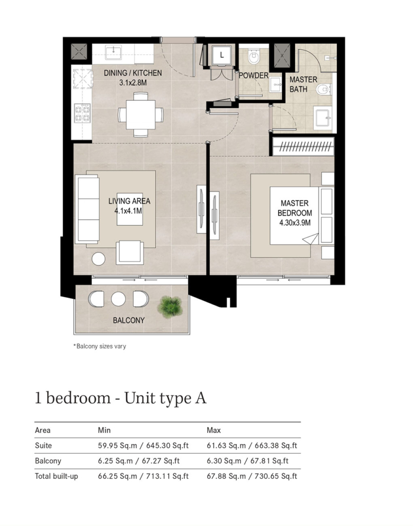 Hillcrest — 1BR floor plan