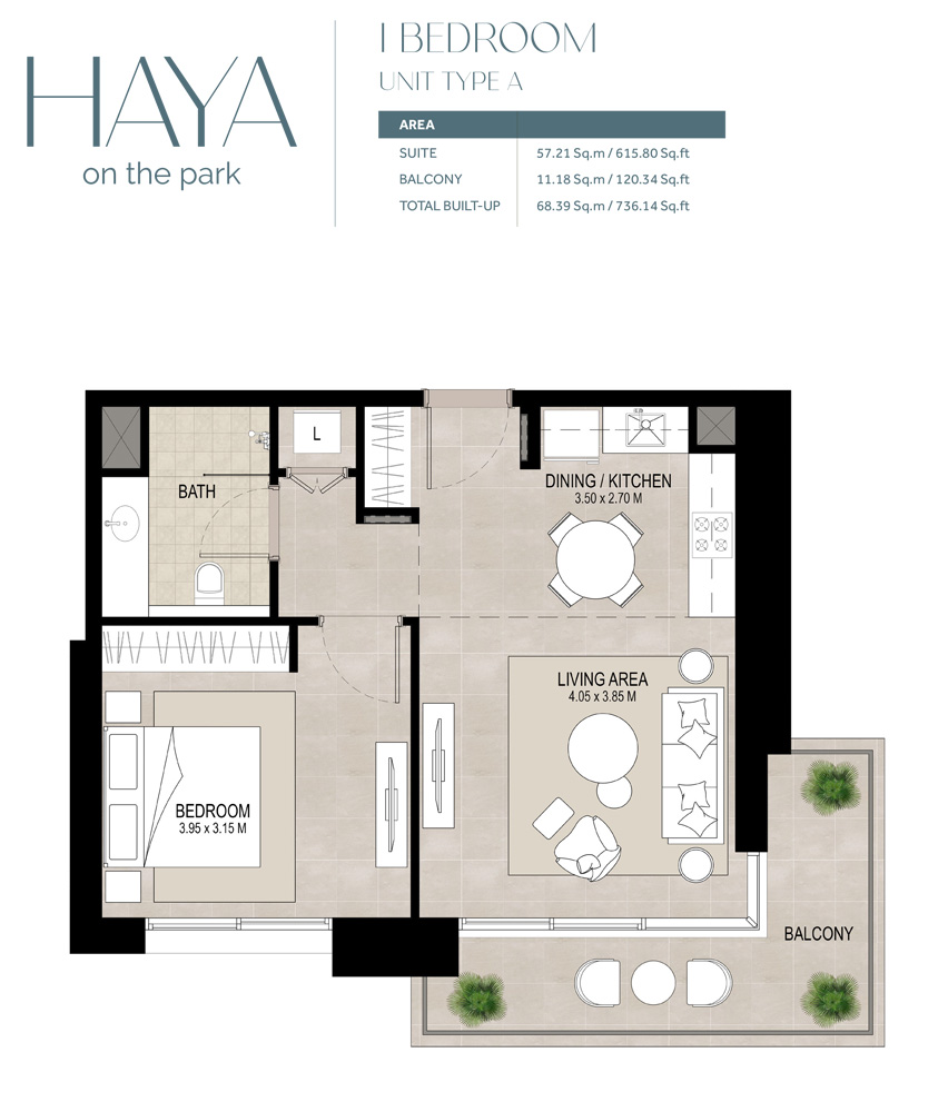 Haya on the Park — 1BR floor plan