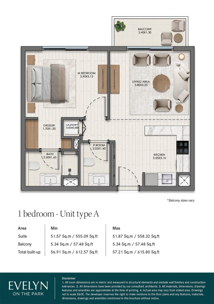 Evelyn on the Park — 1BR floor plan