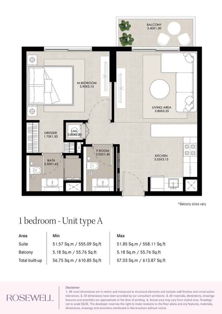 Rosewell — 1BR floor plan