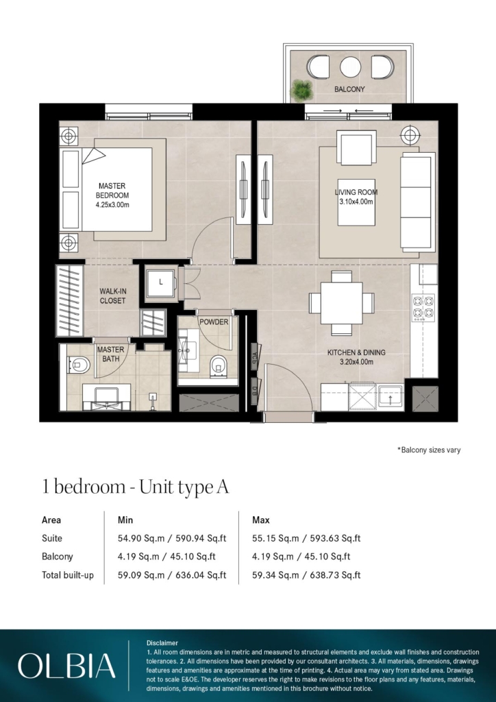 OLBIA — 1BR floor plan