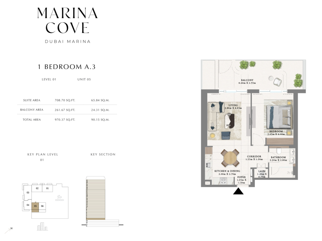 Marina Cove  — 1BR floor plan