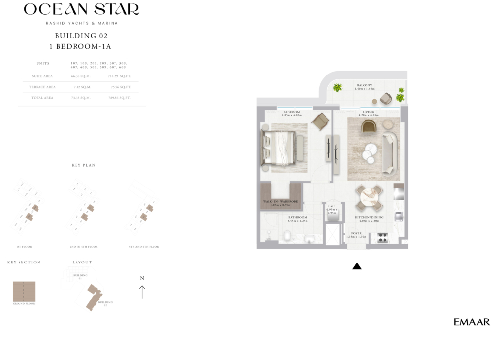 Ocean Star — 1BR floor plan