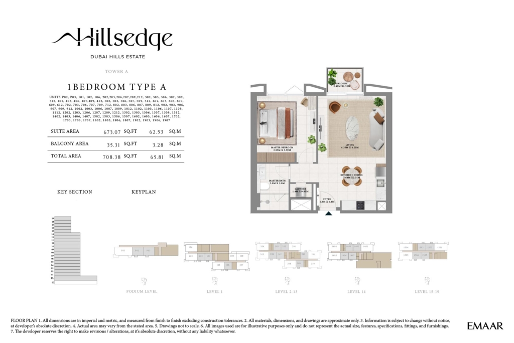 Hillsedge at Dubai Hills Estate  — 1BR floor plan