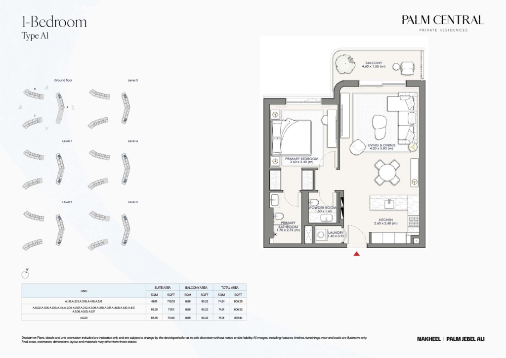 Palm Central Private Residences  — 1BR floor plan