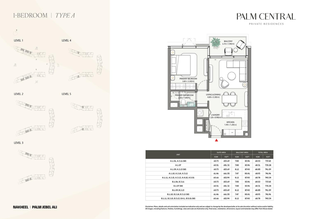 Palm Central Private Residences  — 1BR floor plan