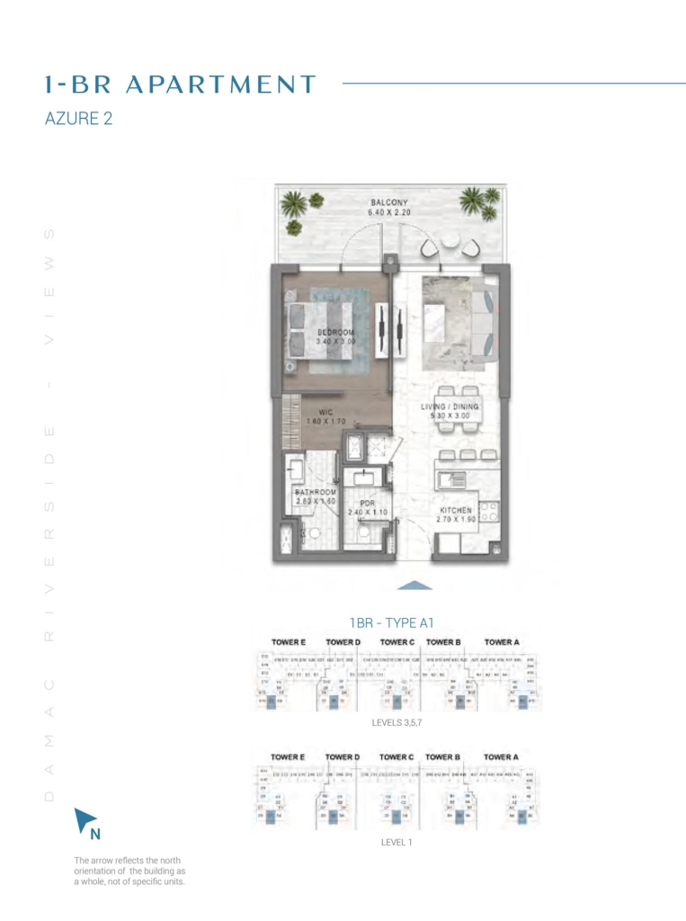 Riverside Views Azure 2 — 1BR floor plan