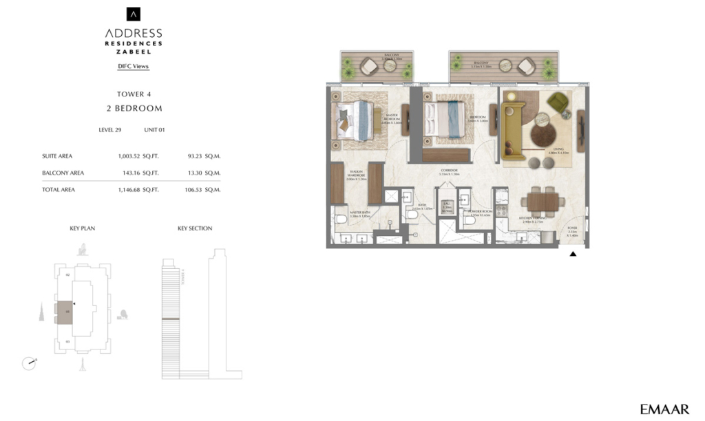 Address Residences Zabeel  — 2BR floor plan