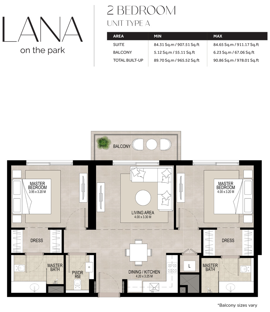 Lana on the Park — 2BR floor plan
