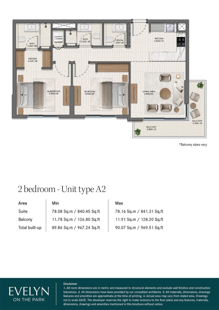 Evelyn on the Park — 2BR floor plan