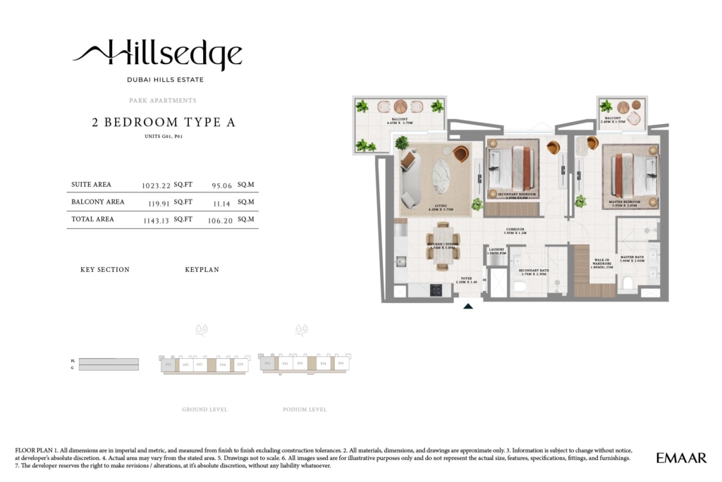 Hillsedge at Dubai Hills Estate  — 2BR floor plan