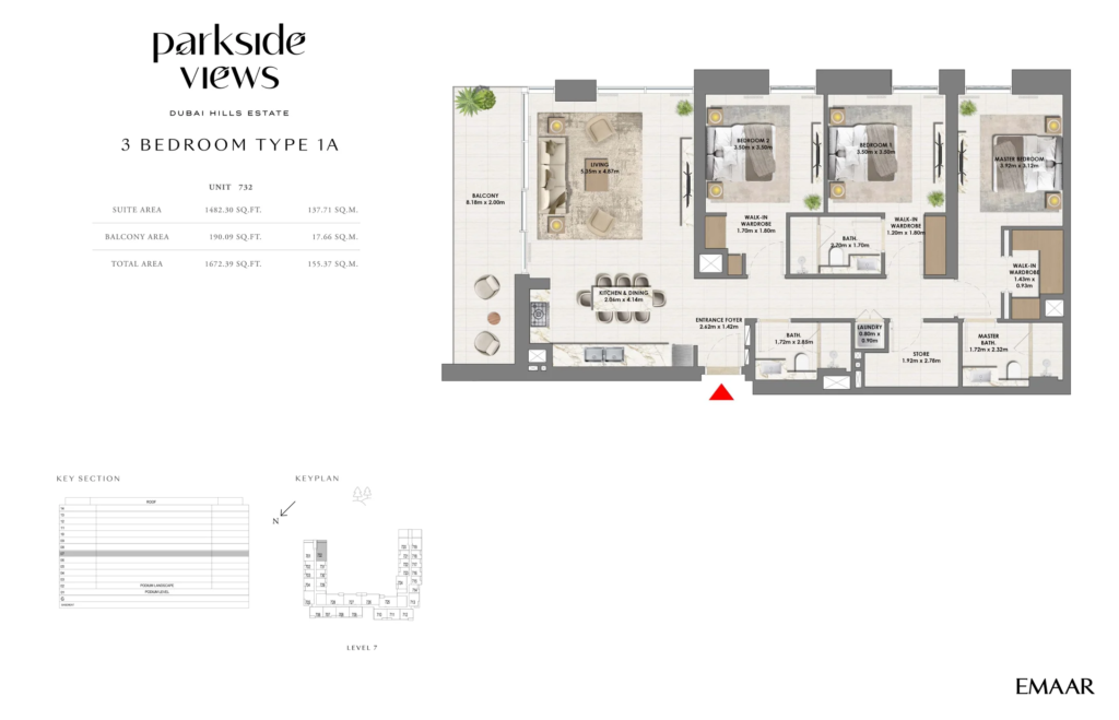 Parkside Views at Dubai Hills Estate — 3BR floor plan