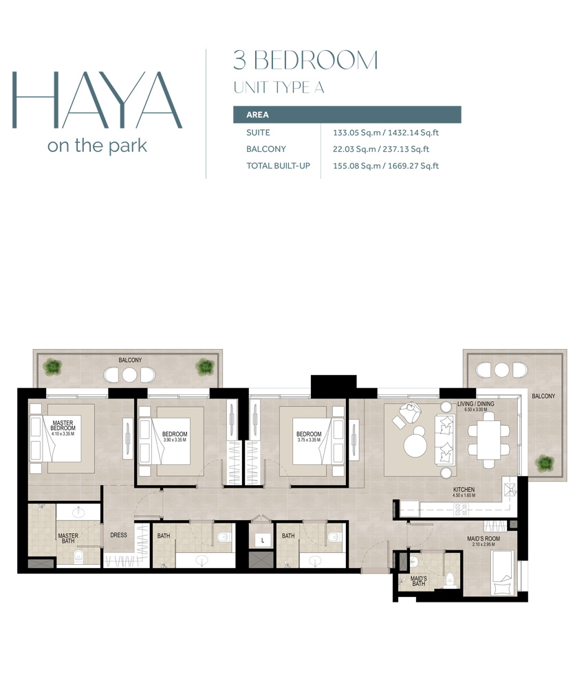 Haya on the Park — 3BR floor plan