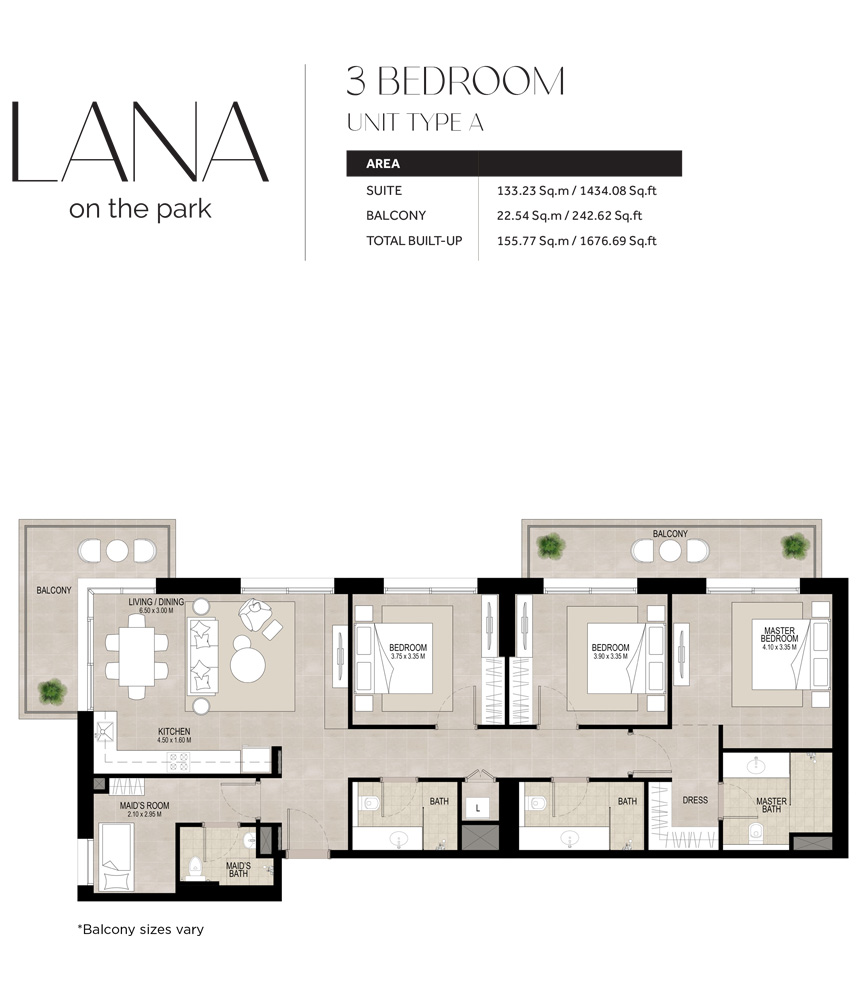 Lana on the Park — 3BR floor plan