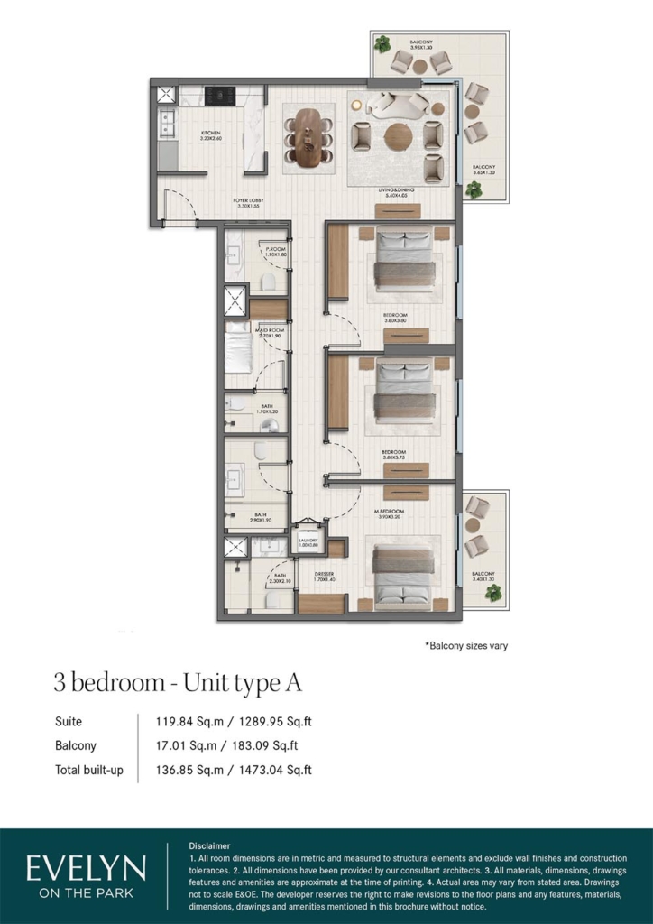 Evelyn on the Park — 3BR floor plan