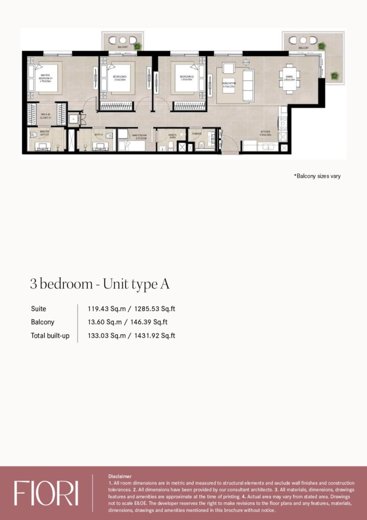 Fiori — 3BR floor plan