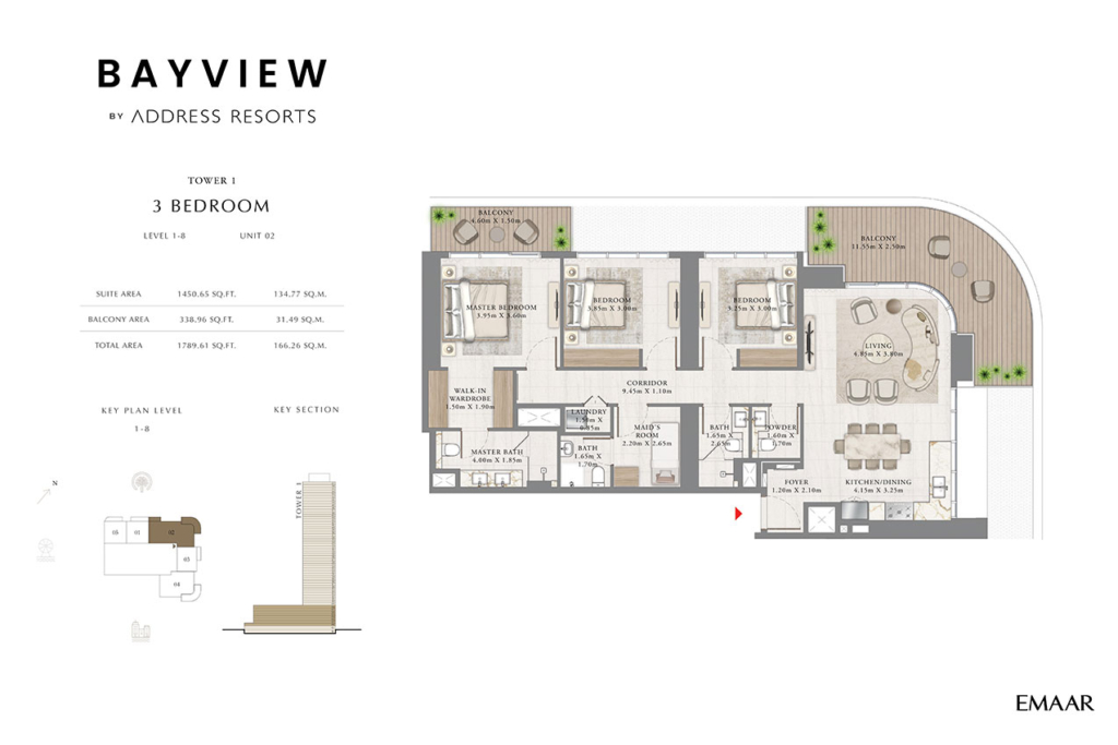 Bayview by Address Resorts  — 3BR floor plan