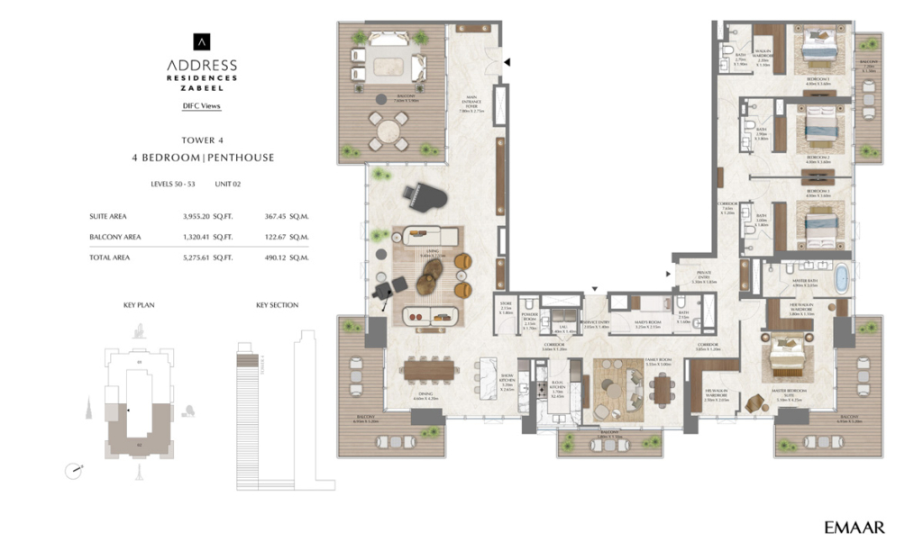Address Residences Zabeel  — 4BR Penthouse floor plan