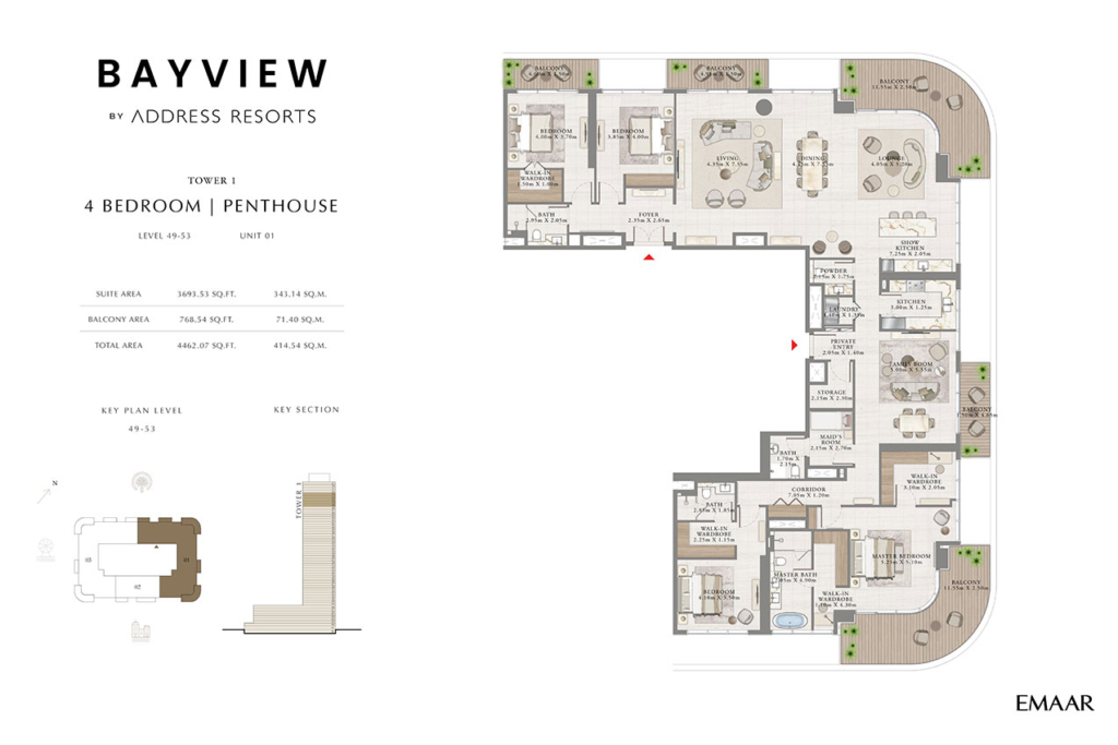 Bayview by Address Resorts  — 4BR Penthouse floor plan