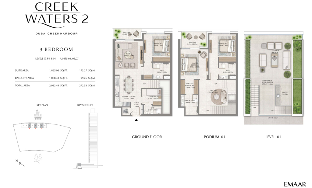 Creek Waters 2 — 3BR + Maid + Study + Majlis Townhouse floor plan