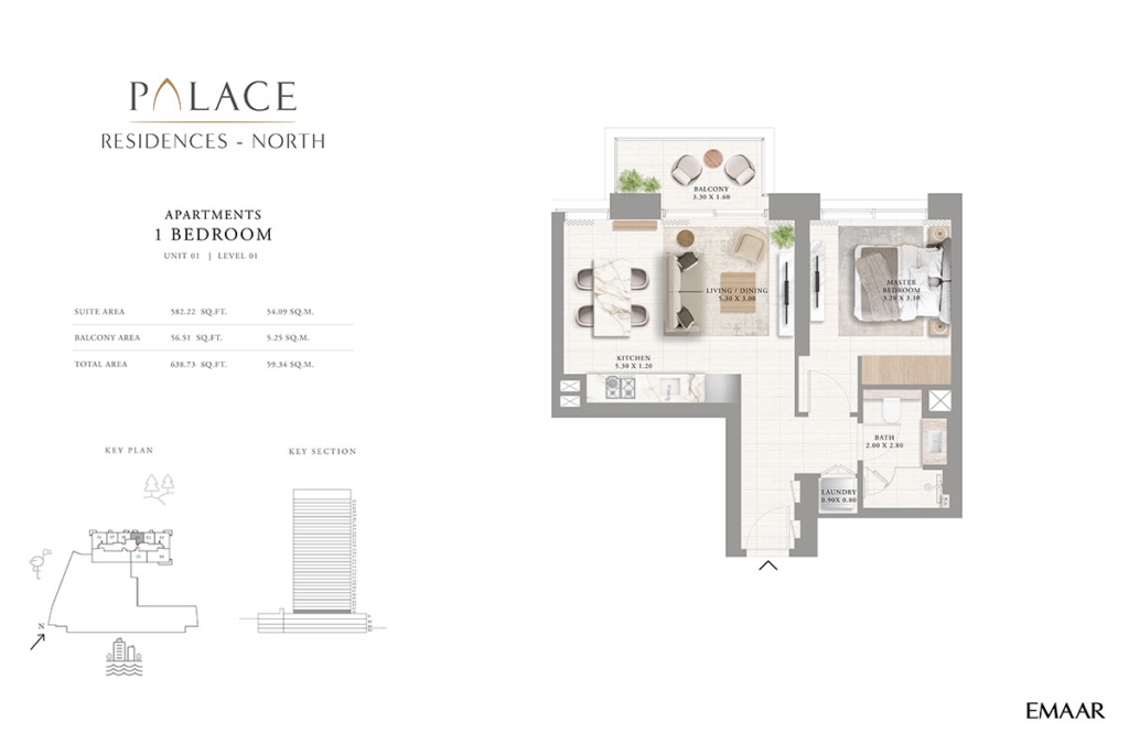 Palace Residences North  — 1BR floor plan