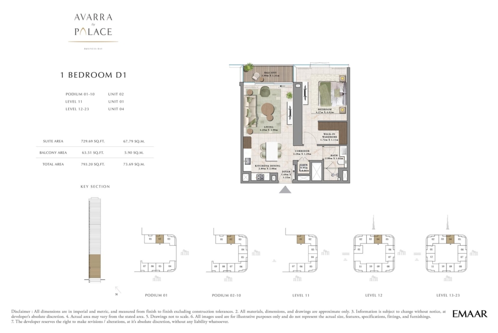 Avarra by Palace at Business Bay, Dubai — 1BR floor plan