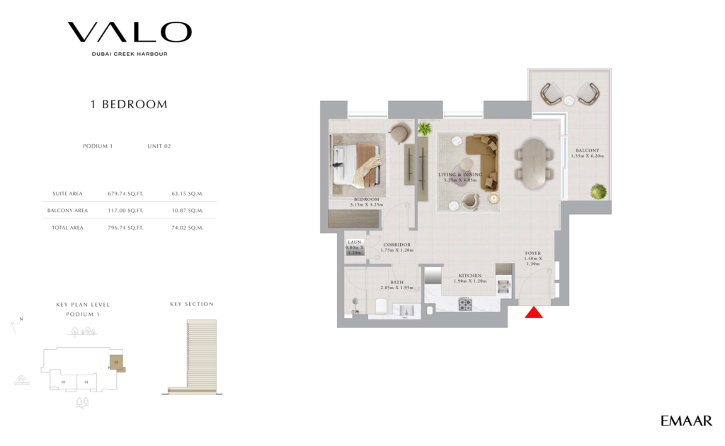 Valo at Dubai Creek Harbour  — 1BR floor plan