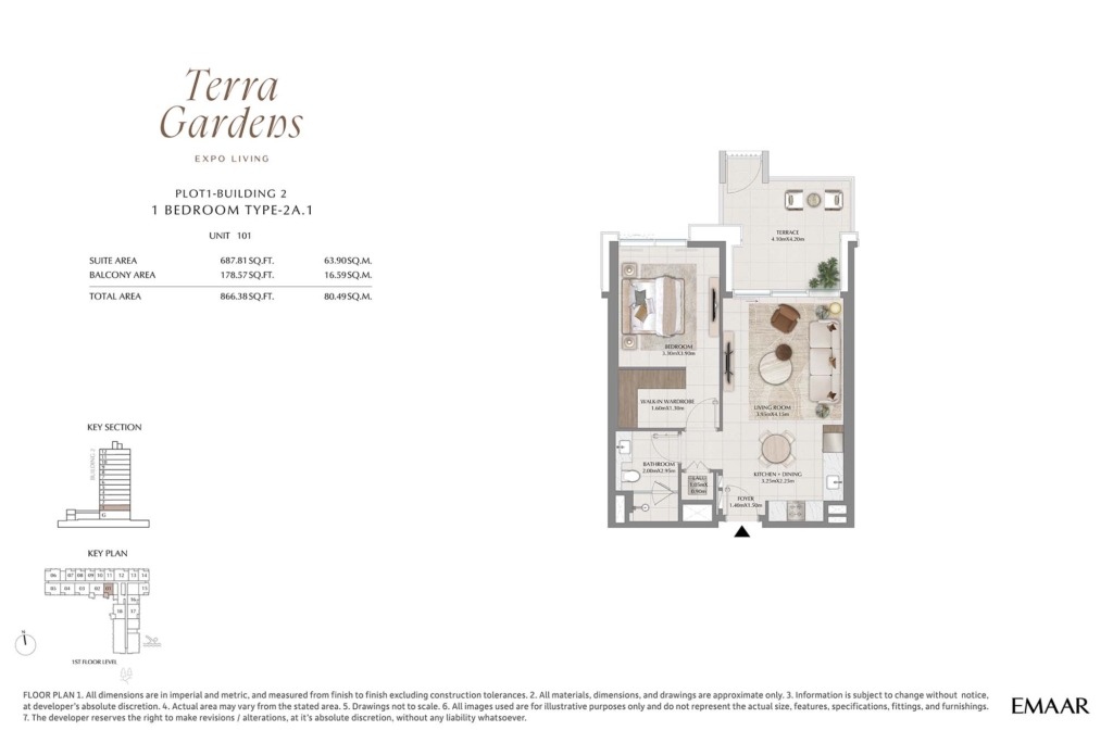 Terra Gardens  — 1BR floor plan