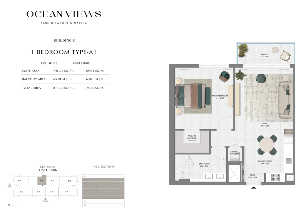 Ocean Views — 1BR floor plan