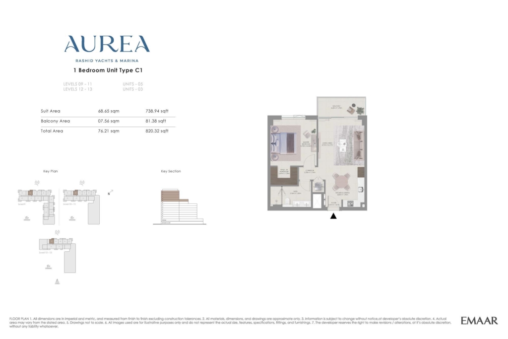 Aurea at Rashid Yachts & Marina — 1BR floor plan