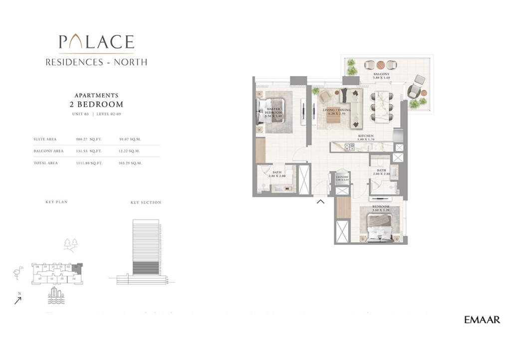 Palace Residences North  — 2BR floor plan