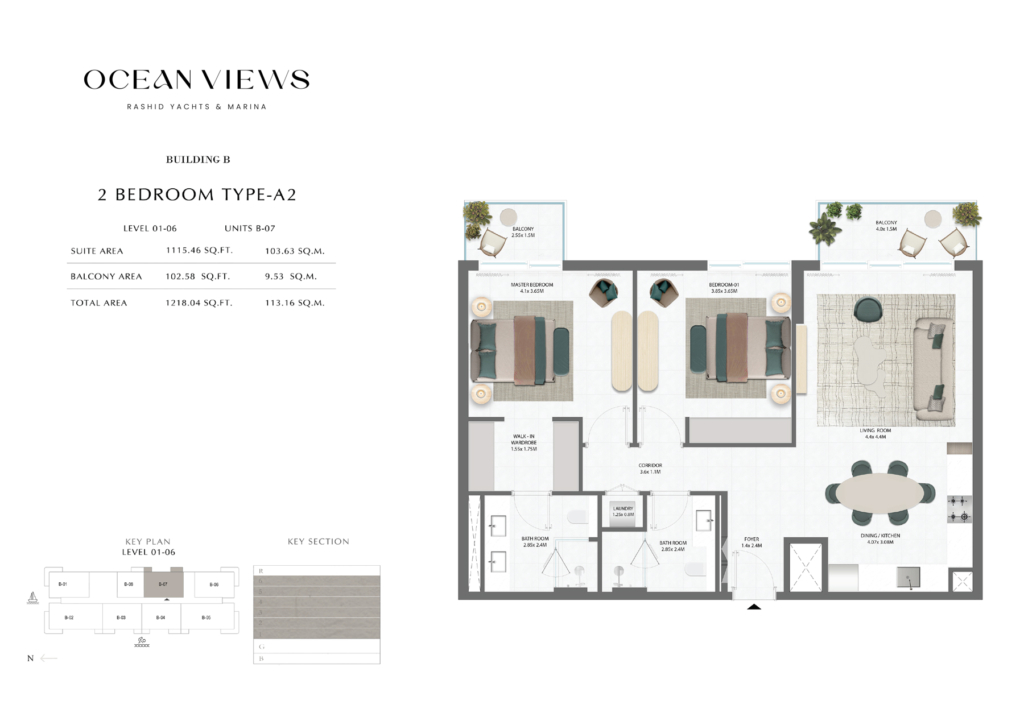 Ocean Views — 2BR floor plan