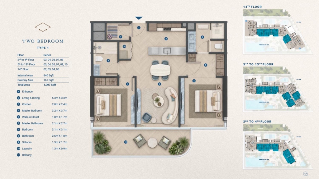 The Bay Interiors — 2BR floor plan