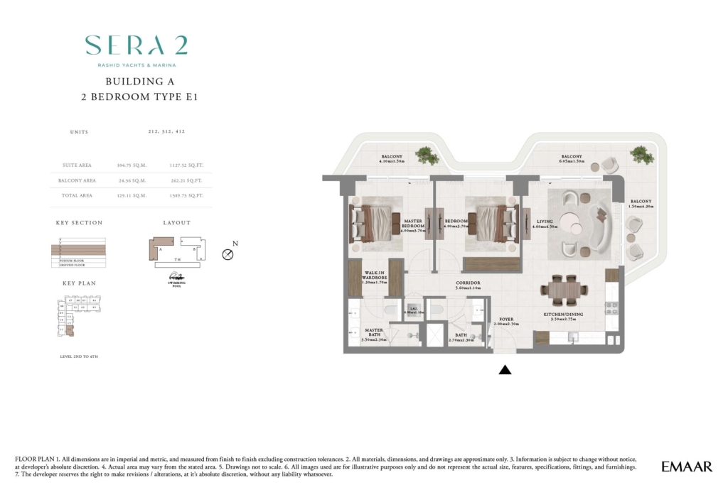 SERA 2 at Rashid Yachts & Marina — 2BR floor plan