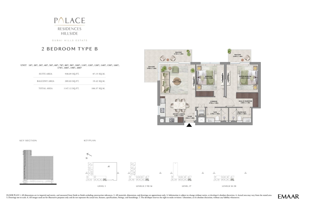 Palace Residences Hillside A — 2BR floor plan