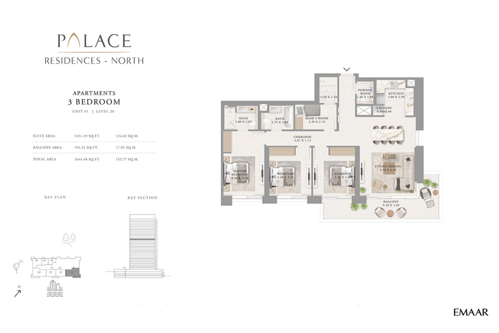 Palace Residences North  — 3BR floor plan