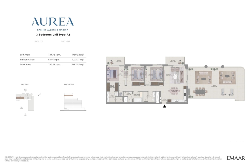 Aurea at Rashid Yachts & Marina — 3BR + Maid floor plan
