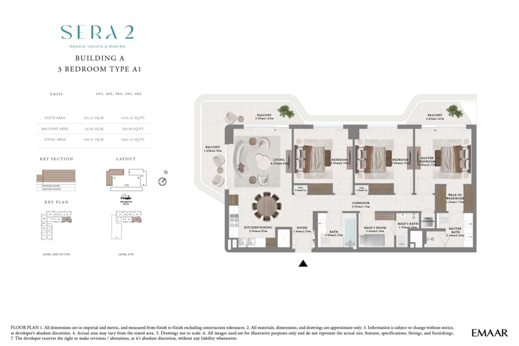 SERA 2 at Rashid Yachts & Marina — 3BR + Maid floor plan