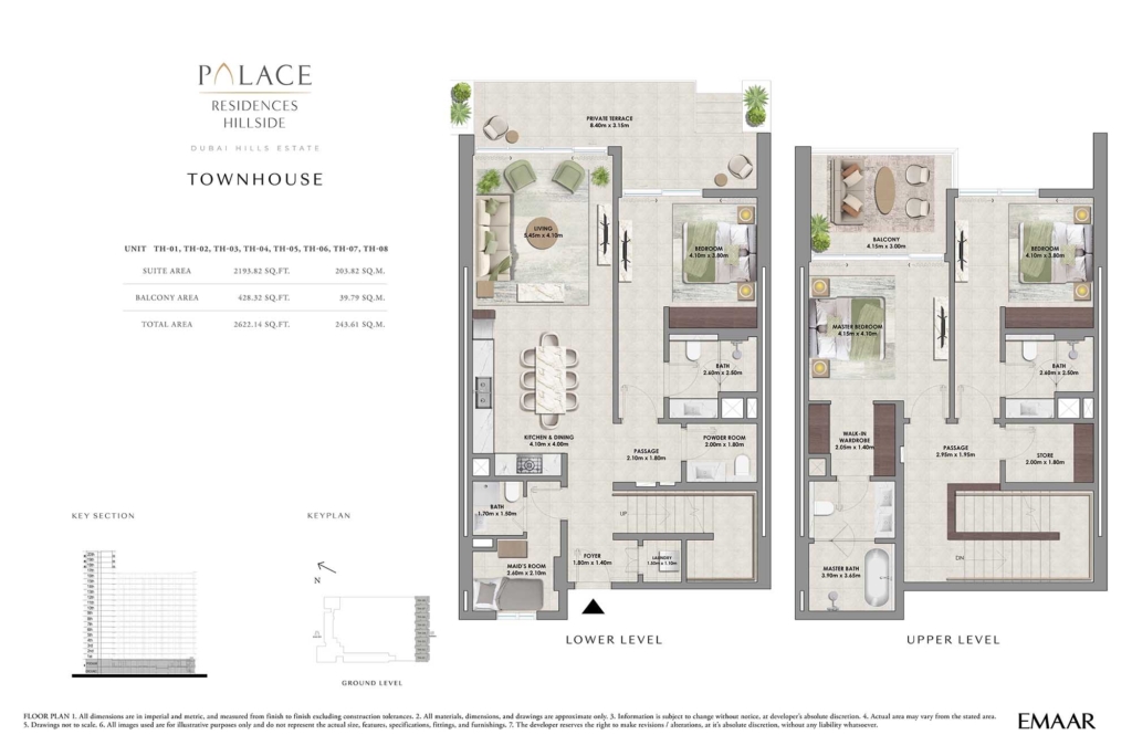 Palace Residences Hillside A — 3BR Townhouse floor plan