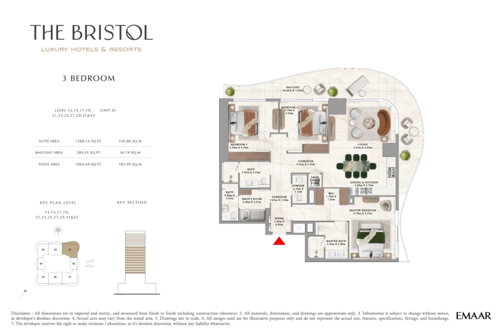 The Bristol Luxury Hotels & Resorts  — 3BR floor plan