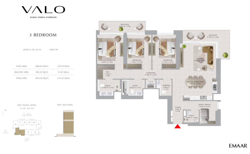 Valo at Dubai Creek Harbour  — 3BR floor plan