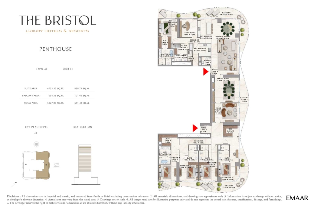 The Bristol Luxury Hotels & Resorts  — 5BR Penthouse floor plan
